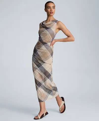 Kenneth Cole Pull On Side Ruched Midi Skirt In Multi