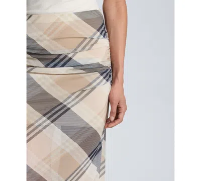 Kenneth Cole Pull On Side Ruched Midi Skirt In Multi