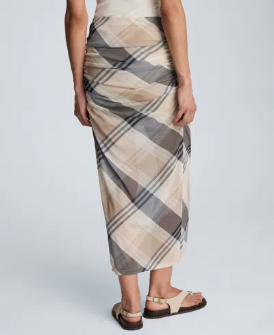 Kenneth Cole Pull On Side Ruched Midi Skirt In Multi