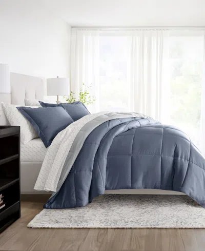 Ienjoy Home Bedding Bundle Reversible Pattern 5-piece Comforter Set, Twin In Blue