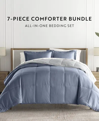 Ienjoy Home Bedding Bundle Reversible Pattern 5-piece Comforter Set, Twin In Blue