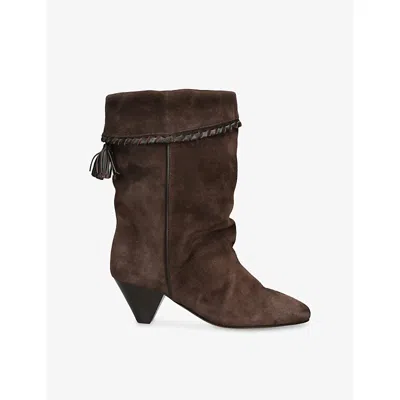 Isabel Marant Dalby Draped Suede Ankle Boots With Pointed Toe And Cone Heel In Multi