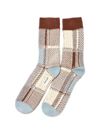 Sacai Patchwork Knit Socks In Neutral