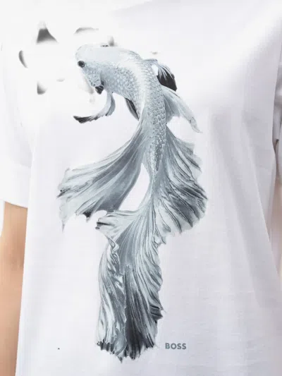 Hugo Boss Fish-print T-shirt In White