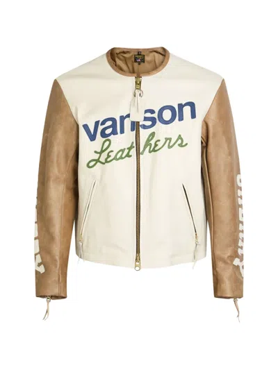 Cherry La Vanson Logo-patch Leather Jacket In White