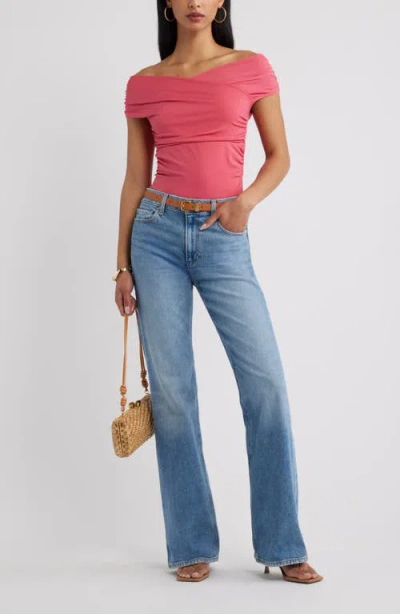 Open Edit Crossover Off The Shoulder Top In Pink
