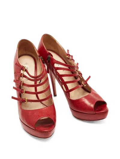 Pre-owned Prada Platform Strappy Pumps In Red
