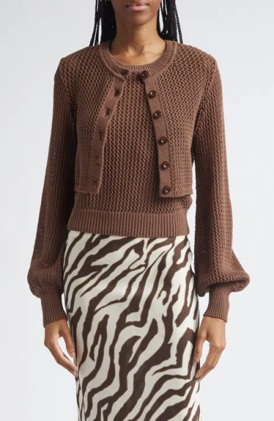 Toccin Tori Open-knit Cropped Cardigan In Brown
