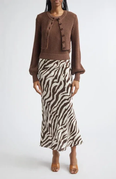 Toccin Tori Open-knit Cropped Cardigan In Brown