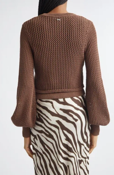 Toccin Tori Open-knit Cropped Cardigan In Brown