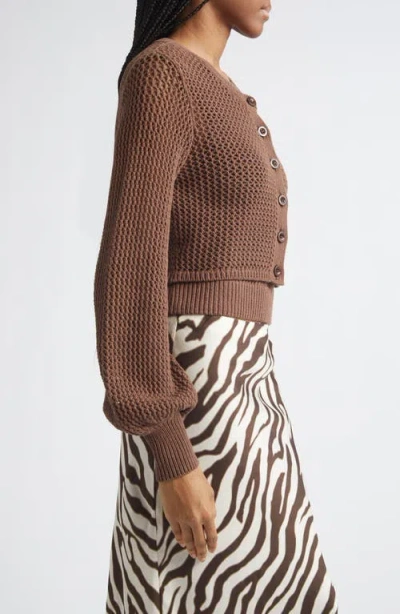 Toccin Tori Open-knit Cropped Cardigan In Brown