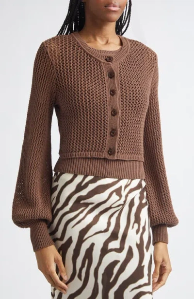 Toccin Tori Open-knit Cropped Cardigan In Brown