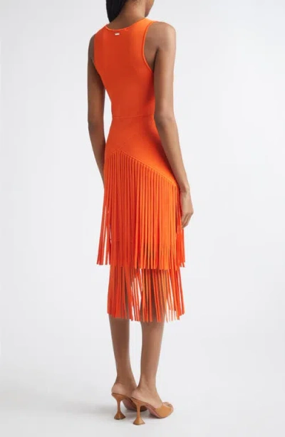 Toccin Patricia V-neck Seamed Midi Dress With Fringe In Orange