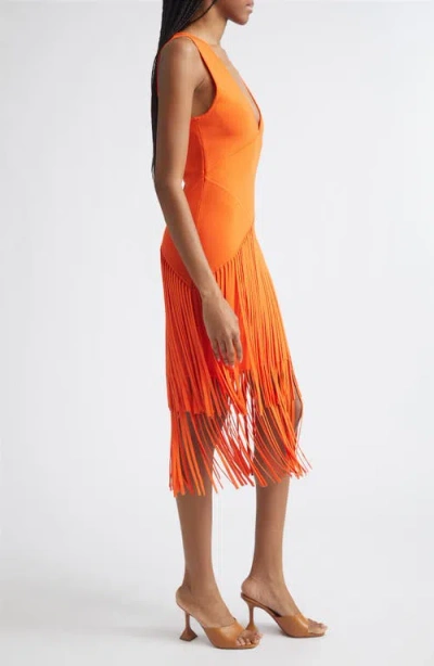 Toccin Patricia V-neck Seamed Midi Dress With Fringe In Orange