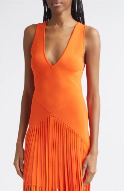 Toccin Patricia V-neck Seamed Midi Dress With Fringe In Orange