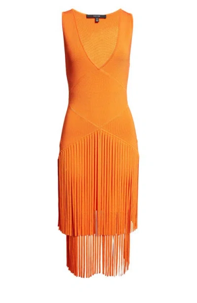 Toccin Patricia V-neck Seamed Midi Dress With Fringe In Orange