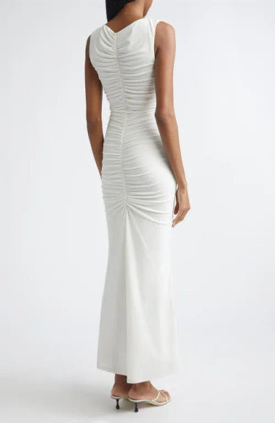Toccin Inez Sleeveless V-neck Ruched Midi Dress In White