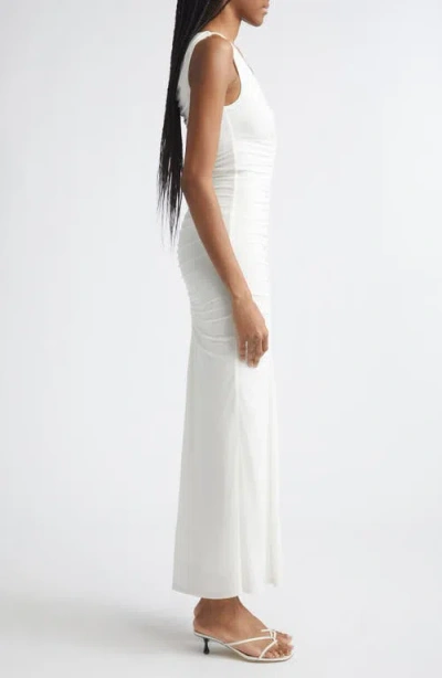 Toccin Inez Sleeveless V-neck Ruched Midi Dress In White