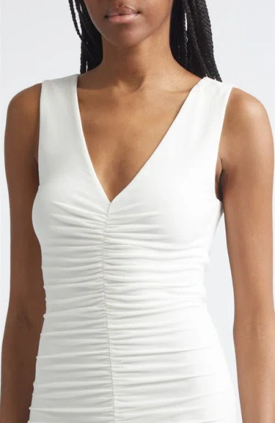 Toccin Inez Sleeveless V-neck Ruched Midi Dress In White