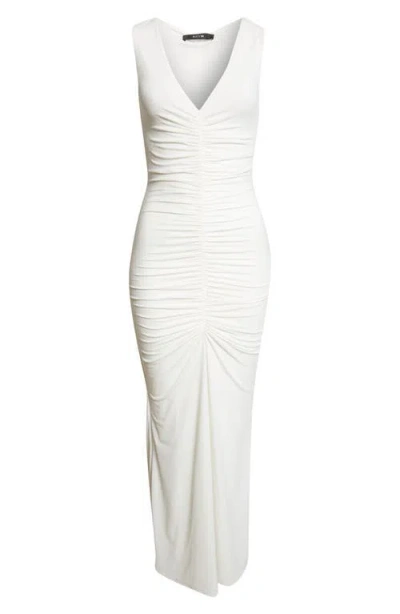 Toccin Inez Sleeveless V-neck Ruched Midi Dress In White