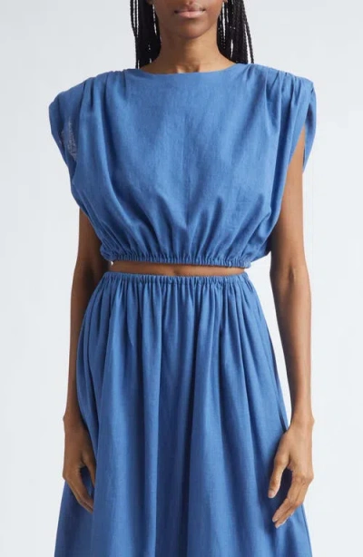 Toccin Sirelle Padded-shoulder Cropped Blouse In Blue