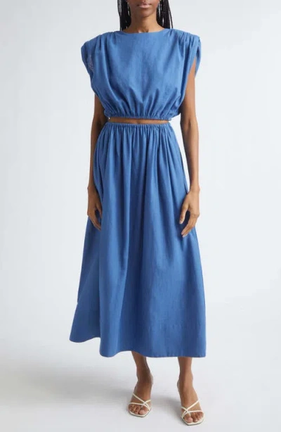 Toccin Sirelle Padded-shoulder Cropped Blouse In Blue