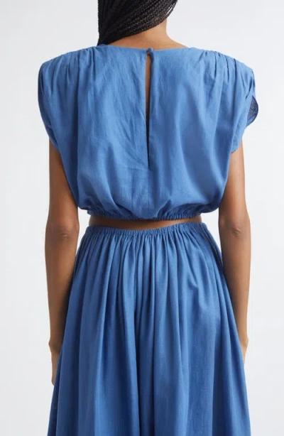 Toccin Sirelle Padded-shoulder Cropped Blouse In Blue
