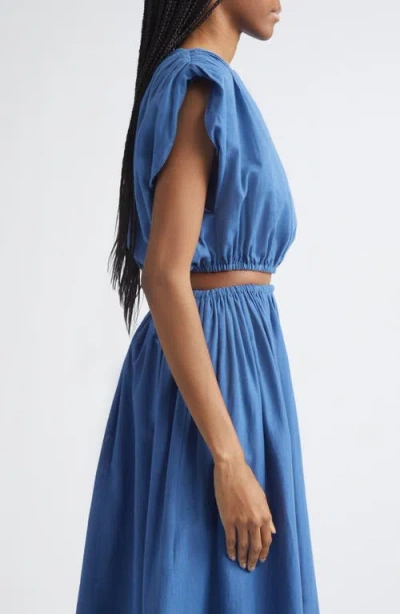 Toccin Sirelle Padded-shoulder Cropped Blouse In Blue