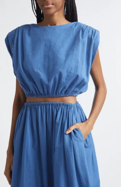 Toccin Sirelle Padded-shoulder Cropped Blouse In Blue