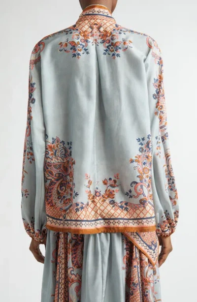 Zimmermann Paisley Floral Pure Silk Blouse With Self-tie Neck Detail In Multi