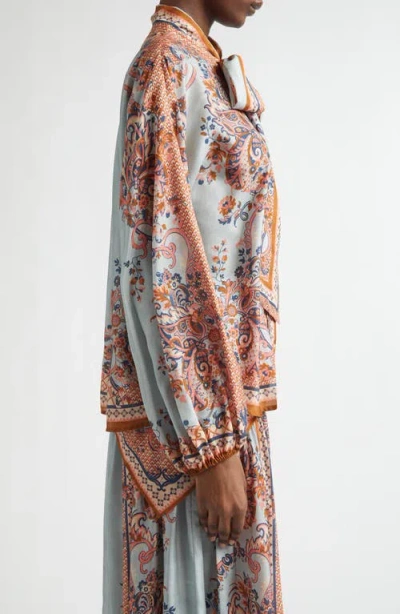 Zimmermann Paisley Floral Pure Silk Blouse With Self-tie Neck Detail In Multi