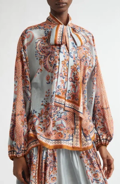 Zimmermann Paisley Floral Pure Silk Blouse With Self-tie Neck Detail In Multi
