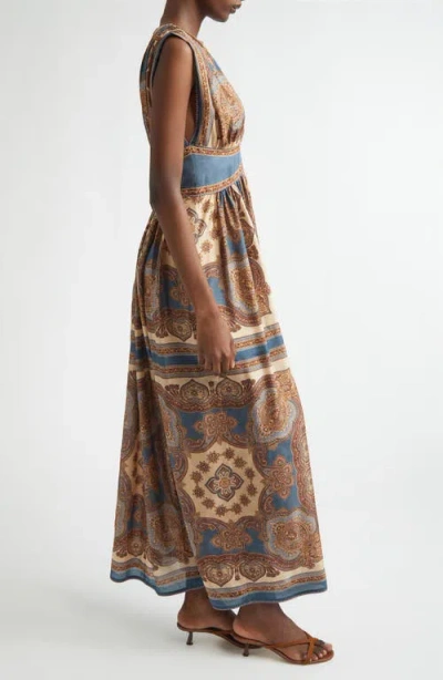 Zimmermann Womens Dark Blue Paisley Mahon Printed Silk Maxi Dress In Animal Print