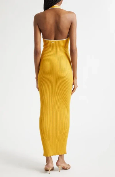 Toccin Allegra V-neck Tie-front Halter Midi Dress In Orange
