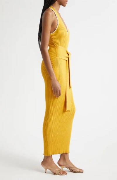 Toccin Allegra V-neck Tie-front Halter Midi Dress In Orange