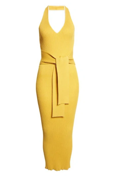Toccin Allegra V-neck Tie-front Halter Midi Dress In Orange