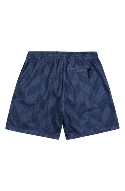 Paper Planes Chevron Mesh Drawstring Shorts In Blue