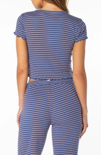 Roxy Poolside Striped Ribbed Crop T-shirt In Blue