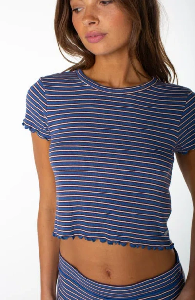 Roxy Poolside Striped Ribbed Crop T-shirt In Blue