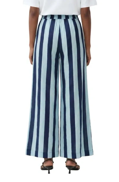 The Lulo Project Stripe Drawstring Wide Leg Pants In Blue