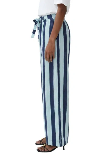 The Lulo Project Stripe Drawstring Wide Leg Pants In Blue