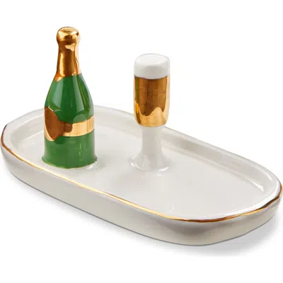 Tag Champagne Ring Holder Dish White Multi Earthenware Everyday In Animal Print