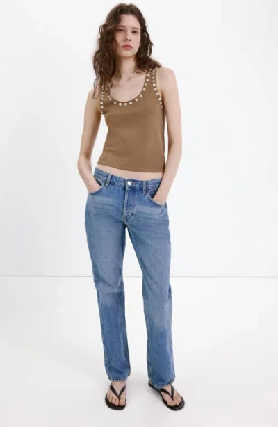 Mango Button Trim Tank In Brown