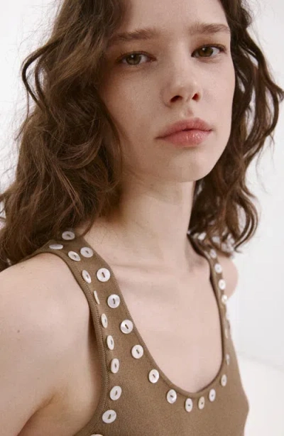 Mango Button Trim Tank In Brown