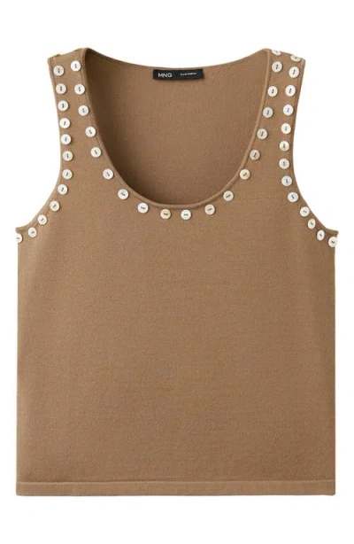 Mango Button Trim Tank In Brown
