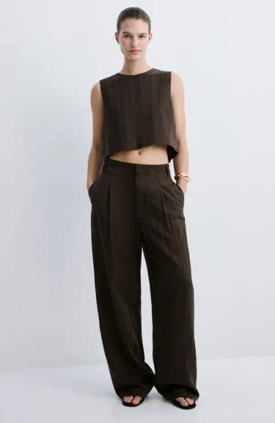 Mango Boxy Crop Back Button Top In Brown