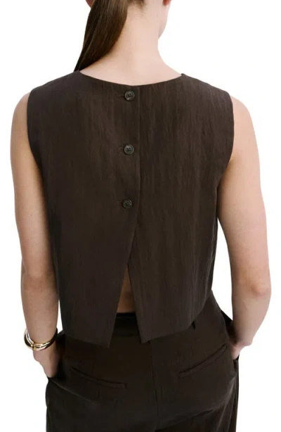 Mango Boxy Crop Back Button Top In Brown