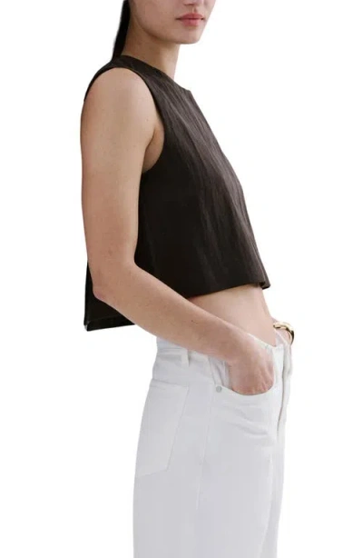 Mango Boxy Crop Back Button Top In Brown
