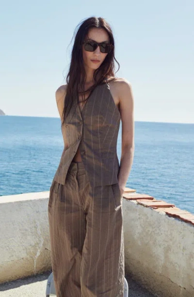 Mango Stripe Halter Vest In Brown