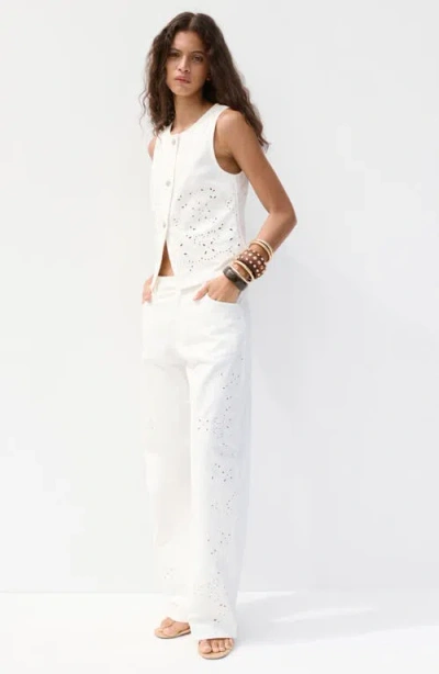 Mango Denim Vest With Openwork Embroidery In White